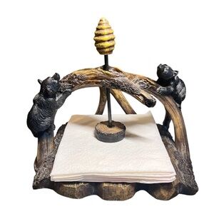 Rivers Edge Napkin Holder Black Bears with Honeycomb Accent 2014